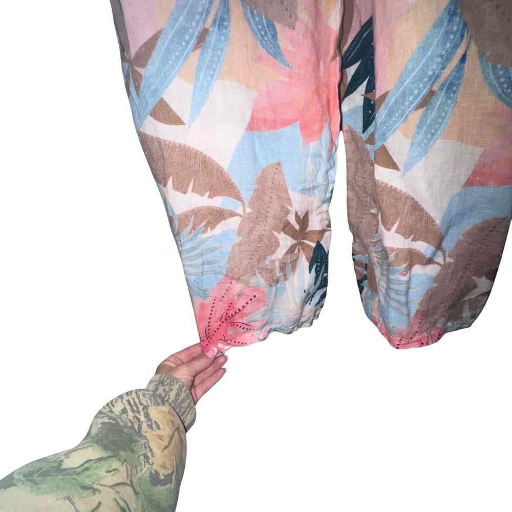 Puro Lino Italian Linen Tropical Floral Wide Leg Jumpsuit Pockets Resortwear - Picture 3 of 9